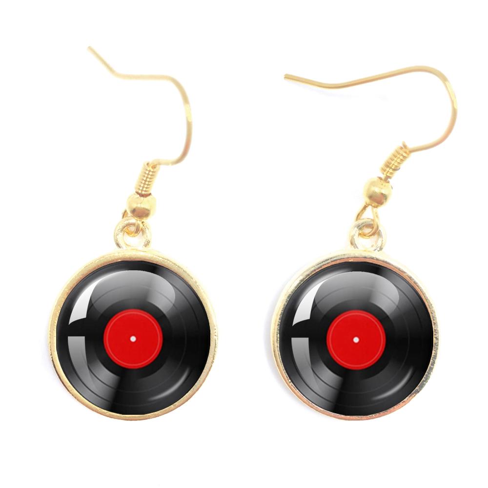 Classic Vintage Vinyl Records Rretro Phonograph Rrecord Dome Glass Ladies Earrings Music Lover Gifts Music Record Disc Earrings