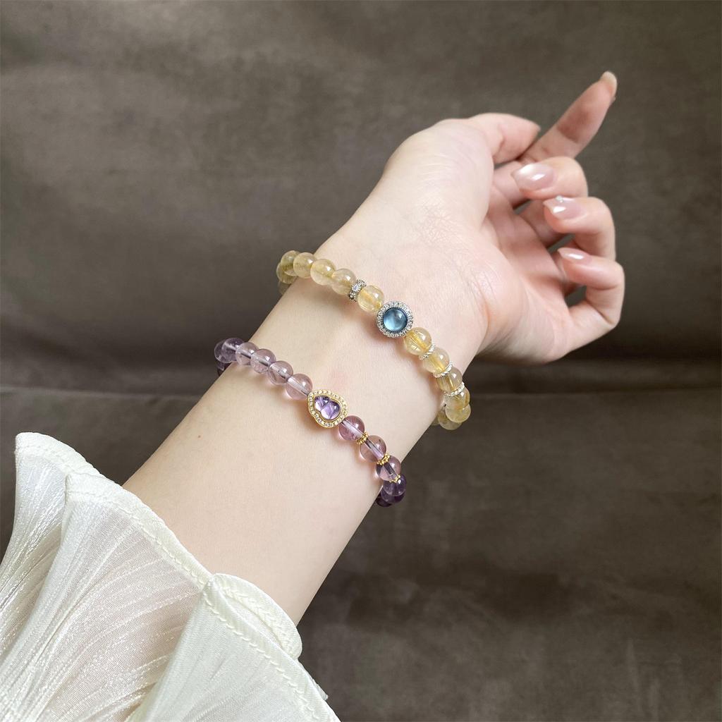 Purple Amethyst Bracelet with Natural Purple Crystal Beads for Women, Simple and Elegant, Niche Design, Light Luxury