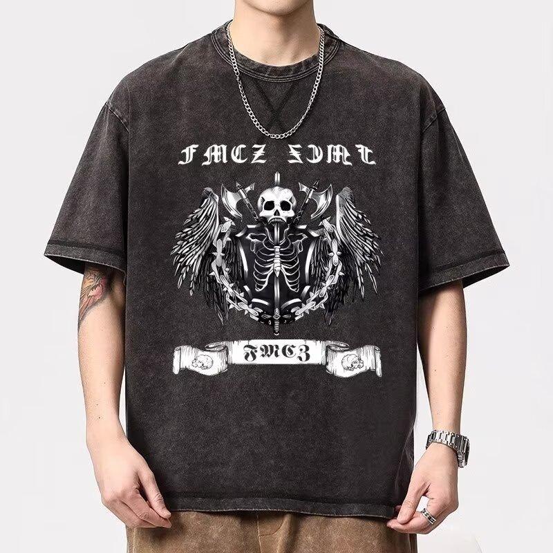 New Printed Skull Short-Sleeved T-Shirt Men'S Summer Korean Version Of The Trend Of Simple Half-Sleeved Shirt Hong Kong Style Loose Casual Shirt