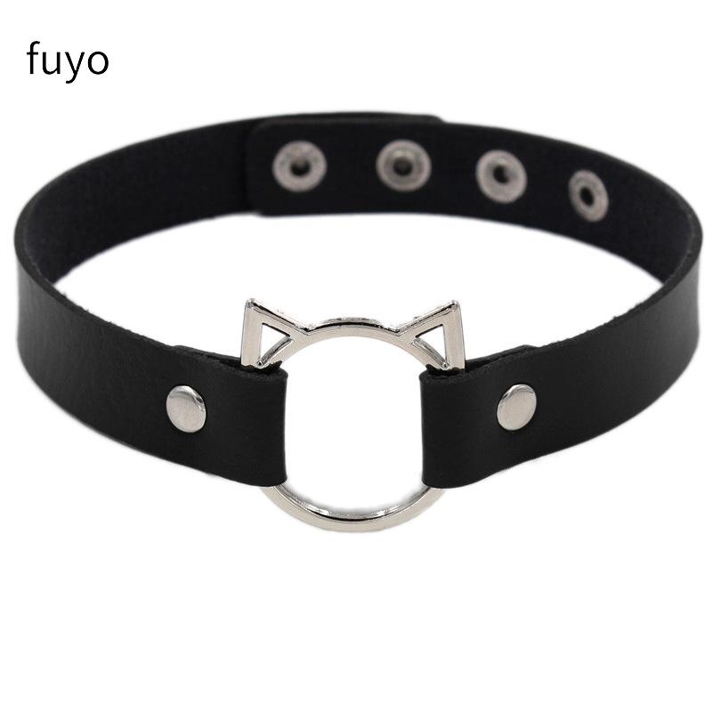Punk Black Bell Lock PU Leather Necklaces for Women Cosplay Rock Geometry Rivet Collar Choker Necklaces Festival Jewelry