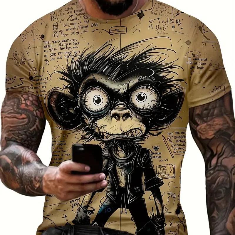 Vtipné pánské tričko se zvířecím potiskem, ležérní trička s krátkým rukávem, kulatý výstřih, pulovr, vintage trička, pánské nadměrné oblečení, sportovní oblečení