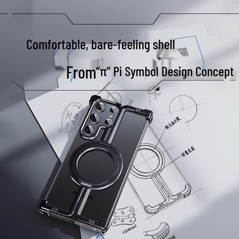 Kovový nárazuvzdorný kryt na telefon Samsung S24 Ultra s bezrámečkovým magnetickým stojánkem a airbagem pro S23U pro odvod tepla