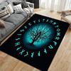 Spiritual Area Rug, Yggdrasil World Tree Viking Runes Circle Blue Poster, Living Room Decor, Non-Slip Mat