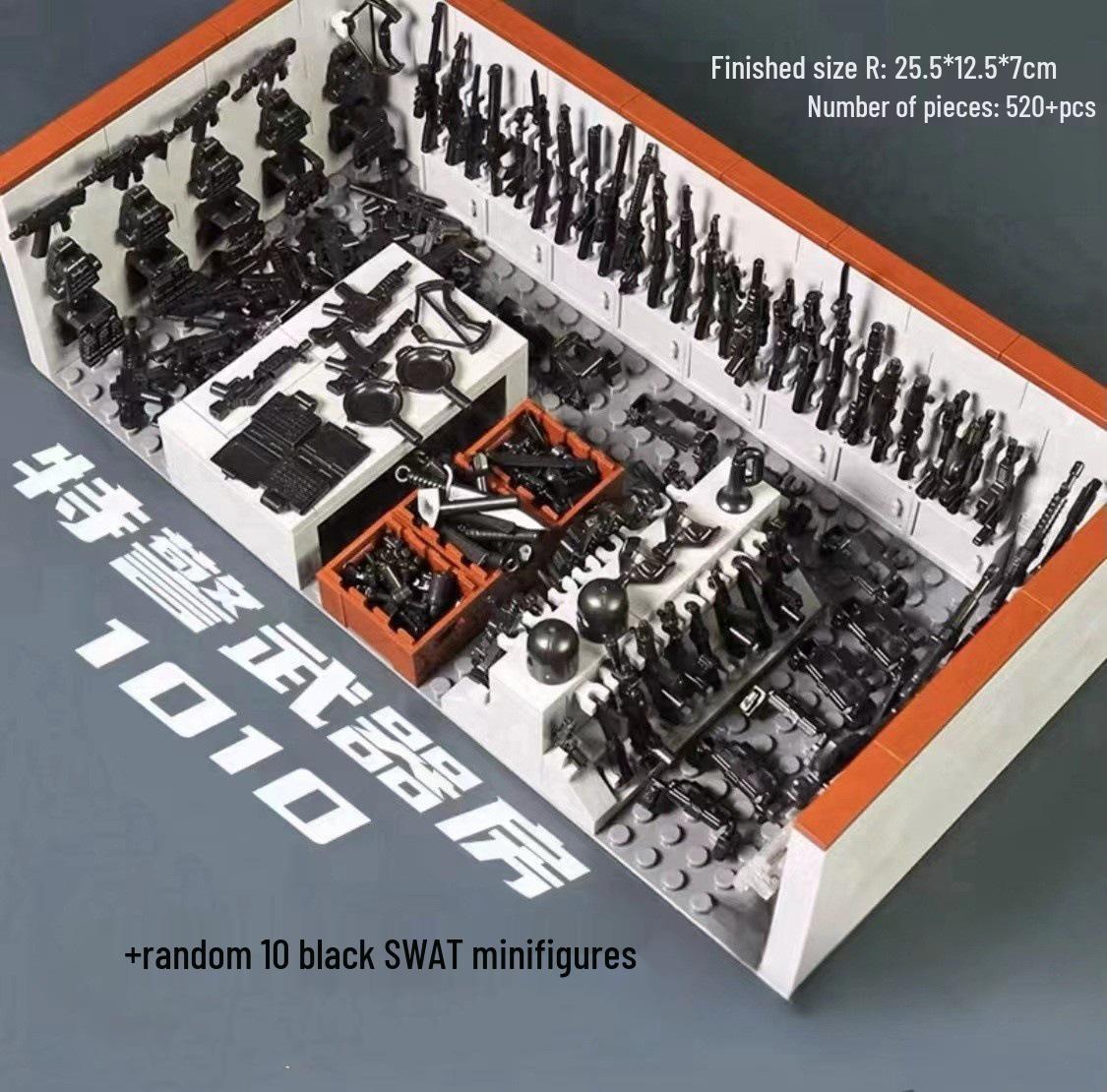 

Строительные блоки из мелких деталей: Комната с оружейным стеллажом времён Второй мировой войны с минифигурками, совместимая с игрушками спецназа