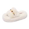 Mao Mao slippers women's home wear fashion 2025 household thick-bottomed beaded small fragrant wind warm one-word cotton slippers