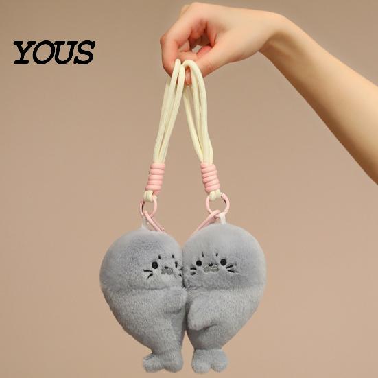 Backpack Accessory for Kids 1 Pair Cute Baby Seal Plush Keychain, Magnetic Heart Fluffy Keyring, Soft Phone Charm Stuffed Animal Fridge Magnet