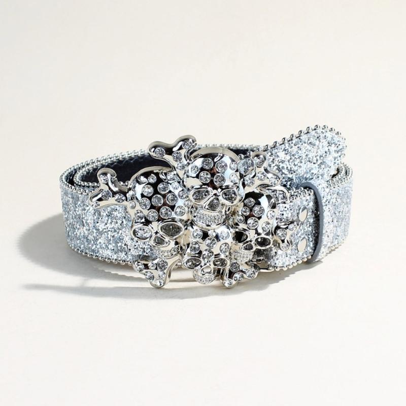 Women's Rhinestones Belt Glitters Leather Waist Belt Western Skull Waist Belt for Stylish Youth