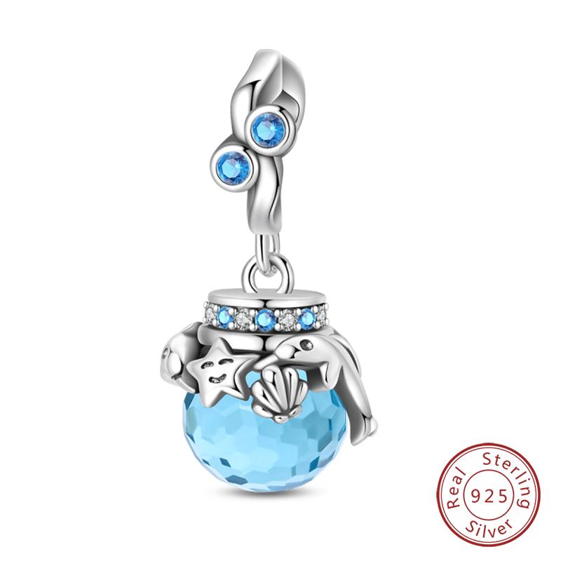925 Silver Luminous Elf Lantern Fish Glass Planet Pendant Fit Pandach 925 Bracelet DIY Jewelry Design