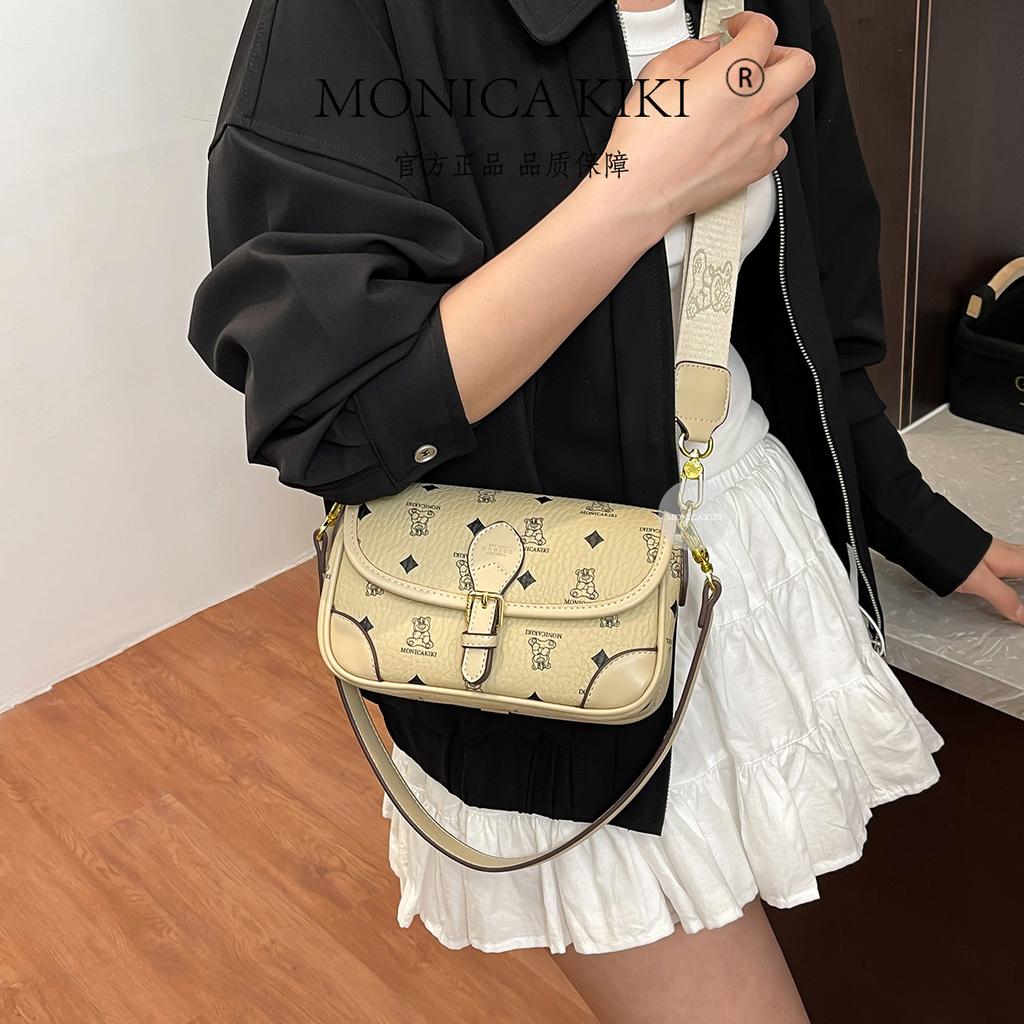 Cartoon bear printed small square bag versatile bag women's 2025 new retro old flower high-end single shoulder messenger bag