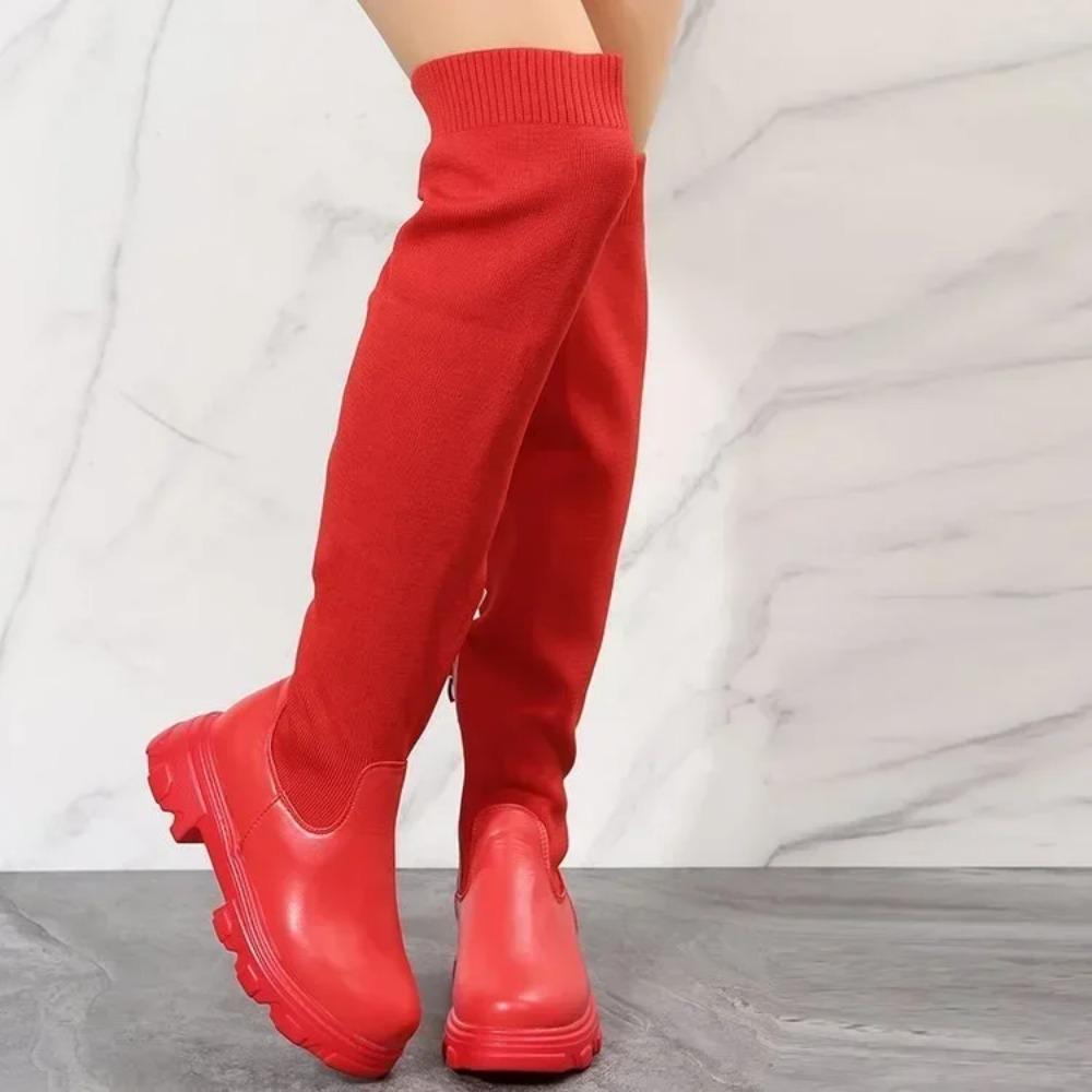 Women's Boots Platform Shoes Knitting Sock Ladies Thigh High Boots New Breathable Non Slip Casual Boot Plus Size 43 Botas Mujer