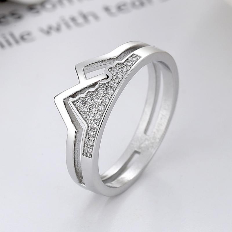 Matching Couple Ring for Couples Silver Tone Open Design Mountain Detail Anniversary Jewelry Gift for Daily Wear