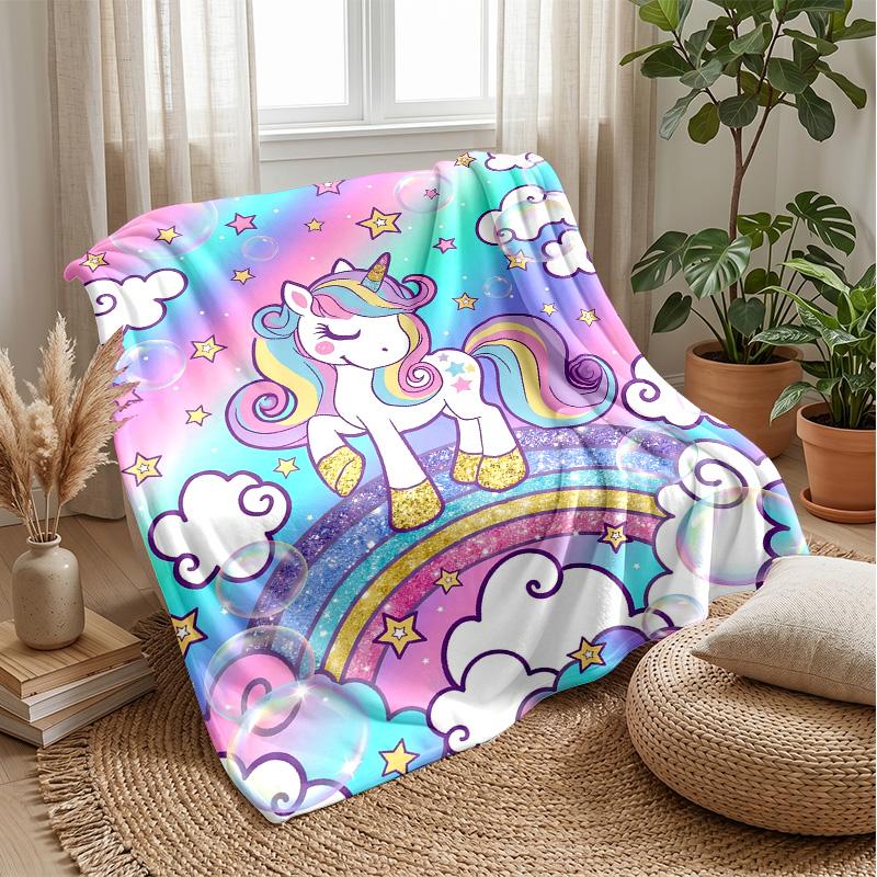 Rainbow Unicorn Fantasy Theme Blanket Lightweight Warm Flannel Blanket Decorative Throw Blanket for Home Decoration