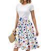 Women's Fashion Casual Belt Short Sleeve Round Neck Geometric Printing Splicing Elegant Temperament Dresses