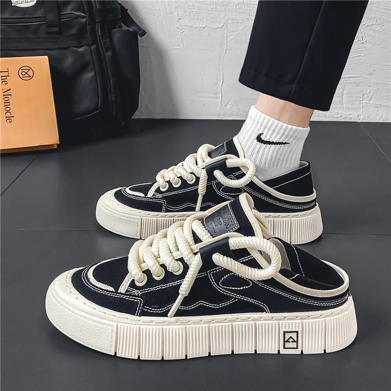 Herren Schwarze Weiße Klobige Canvas-Sneaker Doppelt tragbar Rutschfeste Lässige Skate-Schuhe