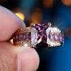 Cute Female Purple Zircon Stone Ring Gold Color Engagement Charm Wedding Jewelry For Women