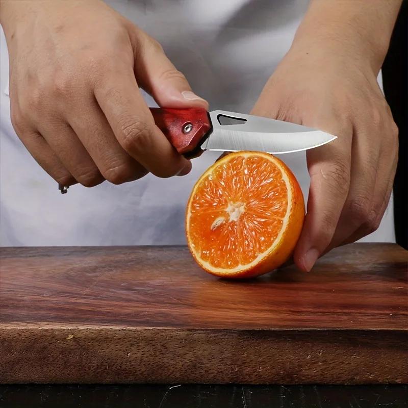 High Hardness Mini Folding Survival Outdoor Folding Knife Wood Grain Handle Keychain Multifunctional EDC Portable and Safe