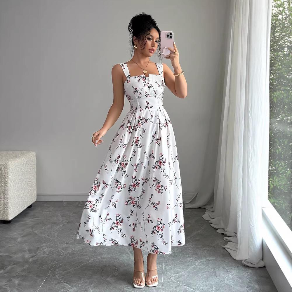 2026 European and American New Halter Suspenders, Temperament Printing To Win Fashionable Long Dresses