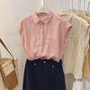 Women Sleeveless Pink Shirt Collared Button Front Pocket Casual Blouse Summer Lightweight Top