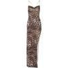 Transition Sexy Leopard Print Print Chain Sling Backless High Slit Sleeveless Dress High Waist Street Vacation Skirts