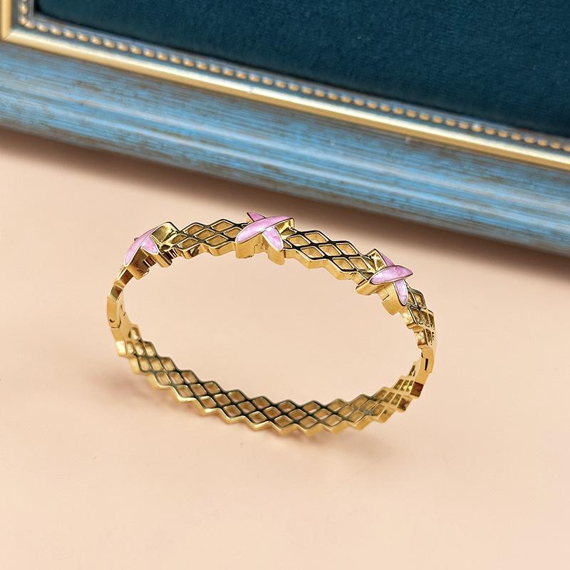 Новый модный открытый браслет-манжета из нержавеющей стали с полыми элементами и инкрустацией бриллиантами