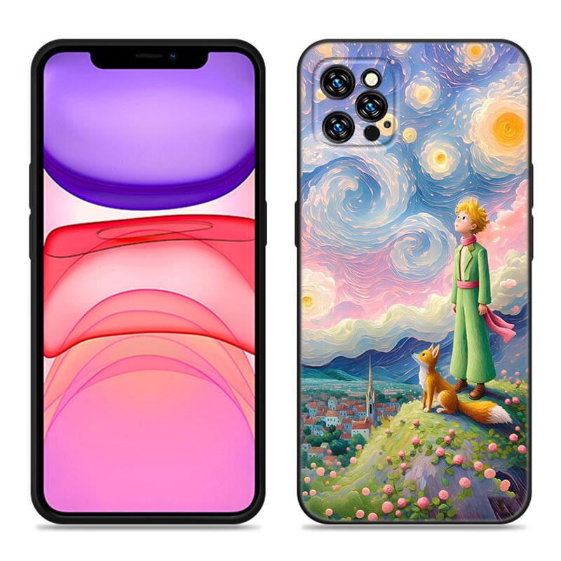 Etui na telefon Mały Książę dla Apple iPhone 12 13 Mini 11 14 15 Pro Max 7 8 Plus X XR XS SE 2020 2022 Czarne silikonowe etui