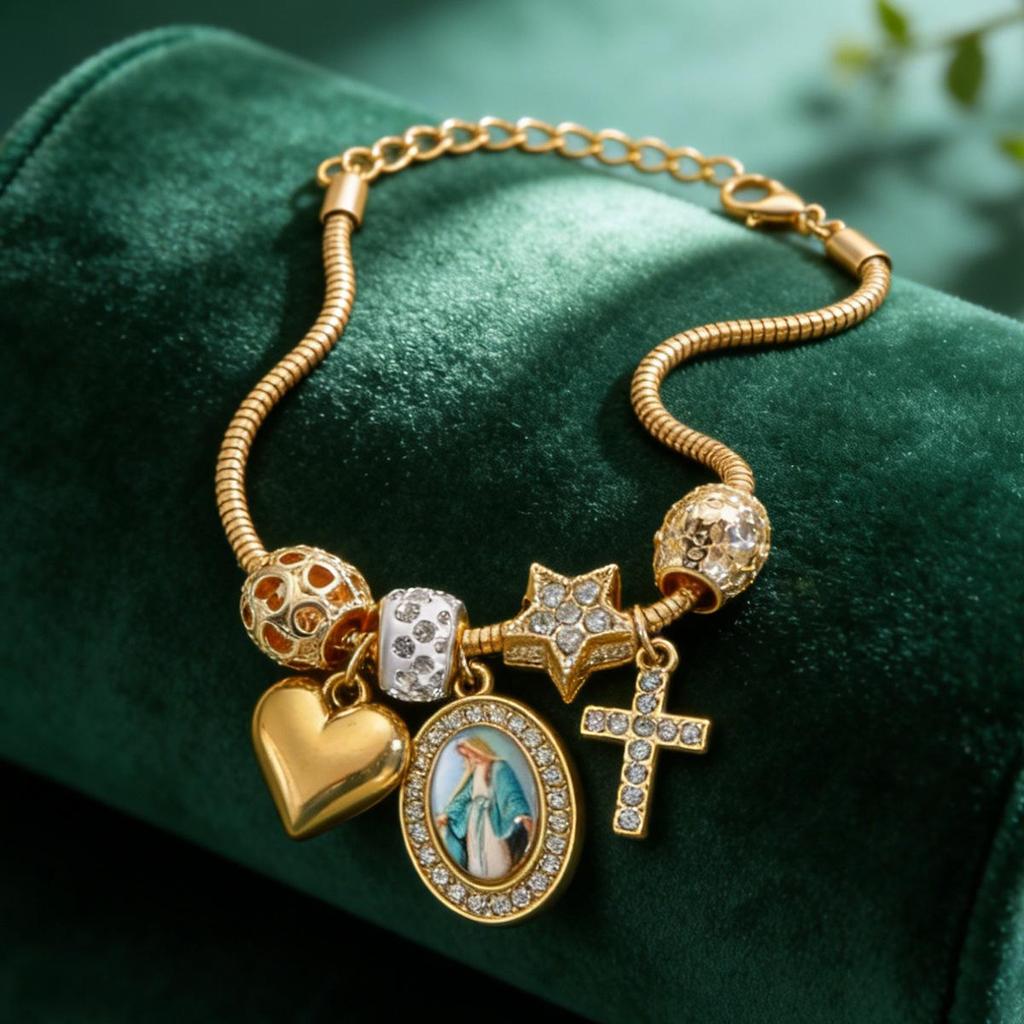Bracciale Fai da Te Cuore e Croce con Perline in Lega di Rame e Strass