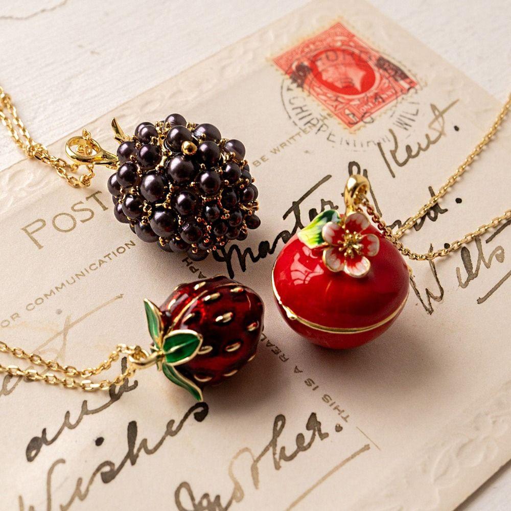 Opening and Closing Lid Locket Pendant Necklace Hidden Animal Glazed Fruit Choker  Birthday Gift