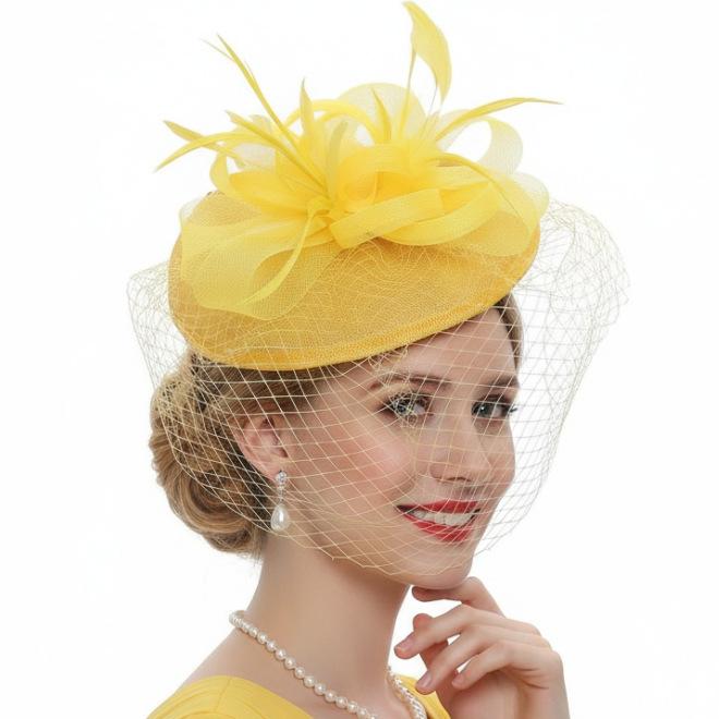 European and American boutique feather flower retro mesh gauze hat bridal headgear fashion hair accessories top hat hemp yarn headgear wholesale