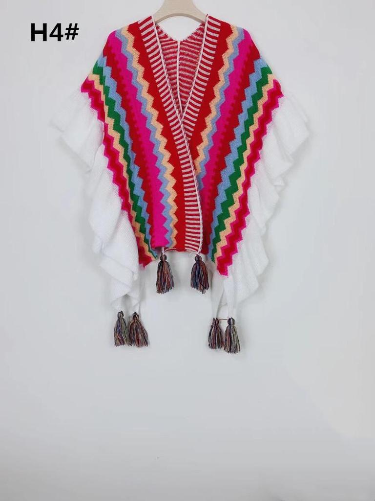Bohemian Shawl: Autumn/Winter Striped Ruffle Cape - Qinghai-Tibet Line Travel Wear