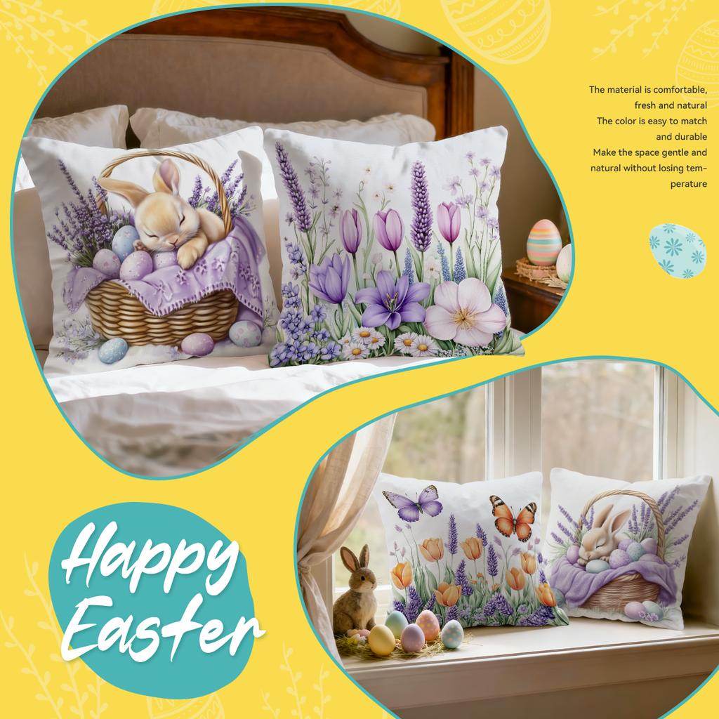 Easter Bunny Lavender Cushions Pillowcase Polyester Cushion Cover Throw Pillow Pillowcover Home Car Sofa Decor