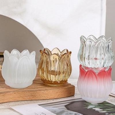 2PCS Elegant Vintage Tulip Shaped Candle Holder Mini Clear Candle Cup Romantic Ornament Glass Candle Holder Wedding