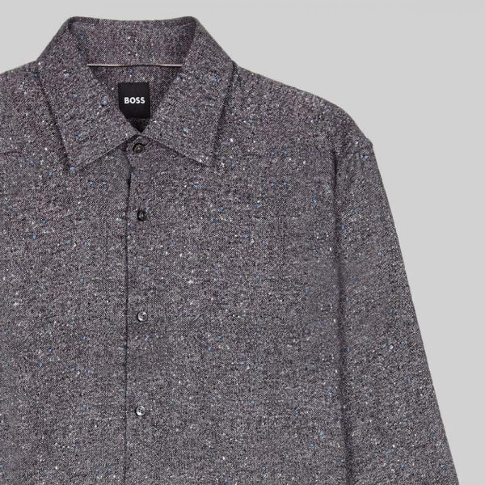 BOSS Regular Fit Wool Cotton Blend Shirt Medium Grey