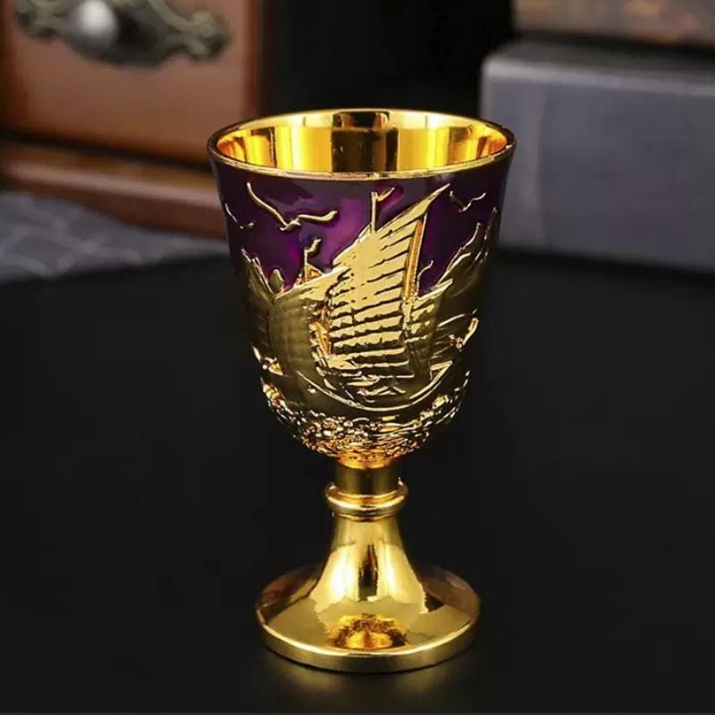 Holy Grail, Alloy Retro Relief Sailing Cup, European Portable Mini Vodka Glass, Creative Home Living Room Decoration Gift, 1pcs