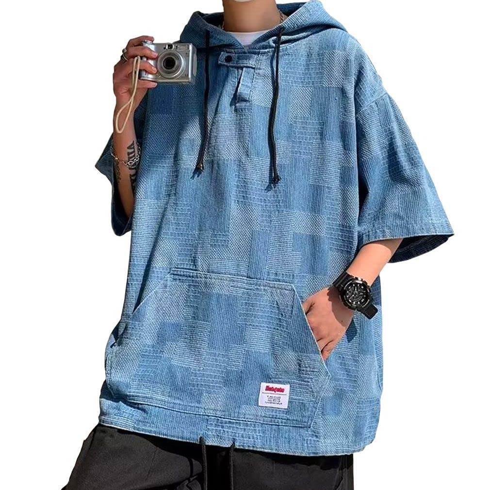 short summer loose large loose [FJLTDCP] Men's hoodie, sleeve, men's T-shirt, fit, popular, stylish, size, hooded, fit, casual, pullover, shirt,