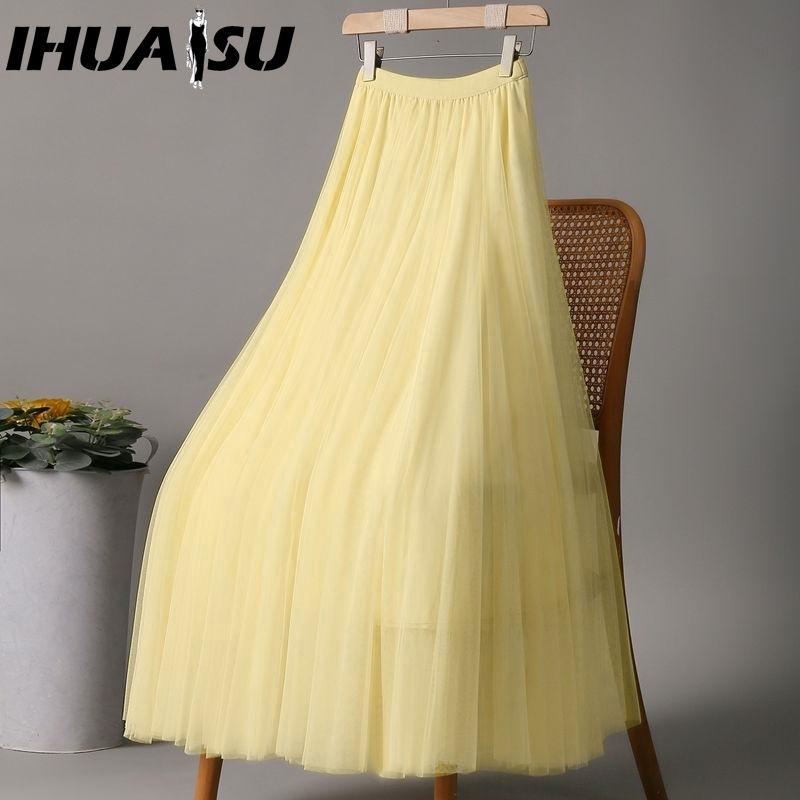 

IHUASU 28 кольорів Жіноча модна повсякденна літня весняна спідниця L світло-жовтого кольору