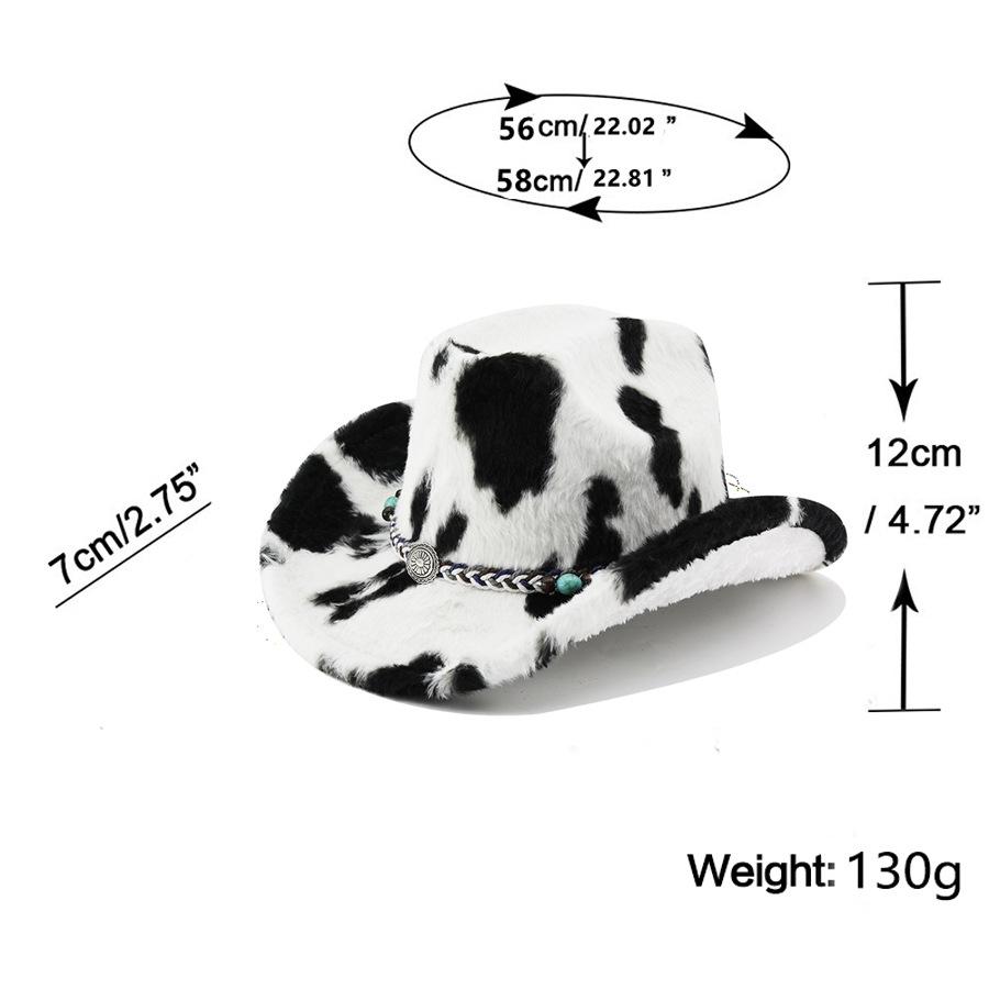 Cowboy hat autumn and winter new milk pattern fashion plush top hat with bull head hat belt warm versatile hat