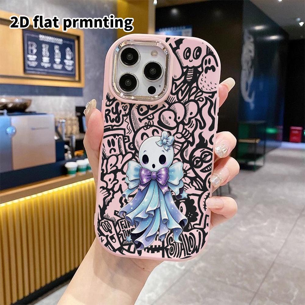 Phone Case: 2D Flat Design Suitable for iPhone 18 17 16 15 14 13 Pro Protective Case, Couple Style, Bow Ghost, Christmas and Halloween Gifts