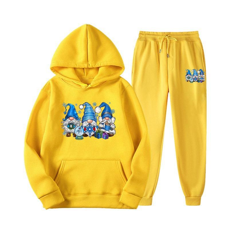 New European and American sweater sweatpants two-piece set loose casual hooded sweater set printed drawstring sweater