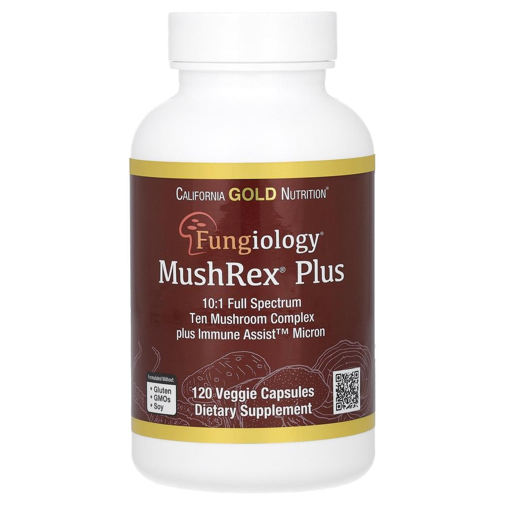 Fungiology, Mushrex Plus, Full Spectrum 10-Type Mushroom Complex, Contains Agaricus, Chaga, Cordyceps, and Reishi, 120 Veggie Caps