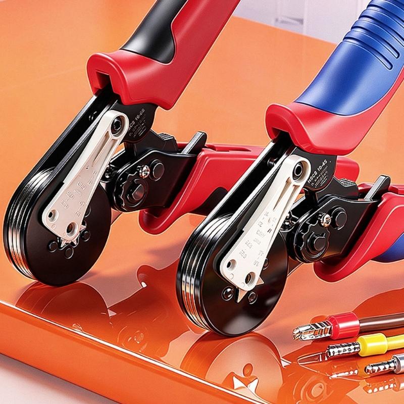 Manual Ferrule Crimping Pliers with Ratcheting Action, Guide Block, and Grip Shell for Wiring Repair and Install Work