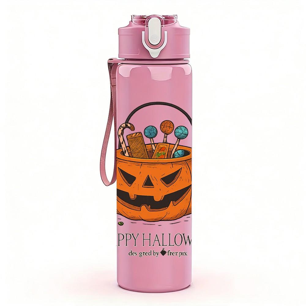 1PC Happy Halloween Pumpkin Bucket 750ml Color Plastic Sports Water Bottle Leakproof Flip Straw Lid Suitable for Sports Office Home Use