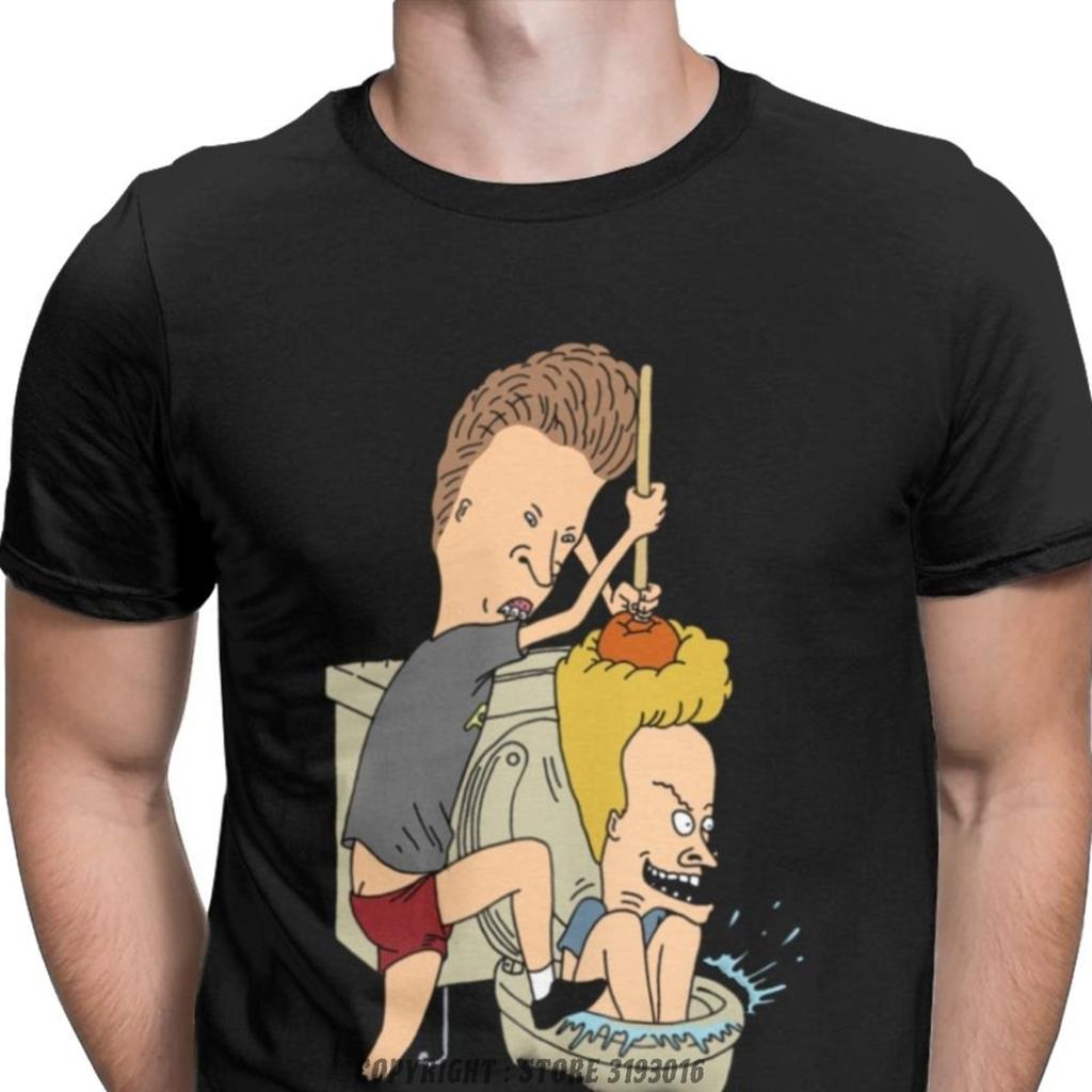 Beavis Butthead Toilet Fun TShirts Aesthetic Men Cartoon Rock Comic Punk Metal Funny Christmas Tees T Shirts Homme