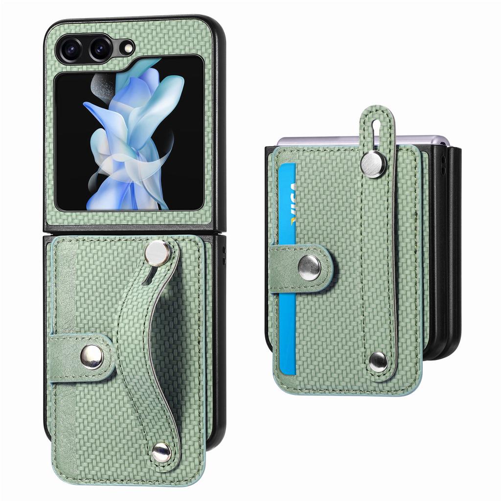 case for Samsung Z Flip 7 6 5 4 3 Wristband holder card holder fiber texture business protective case full coverage plain tough