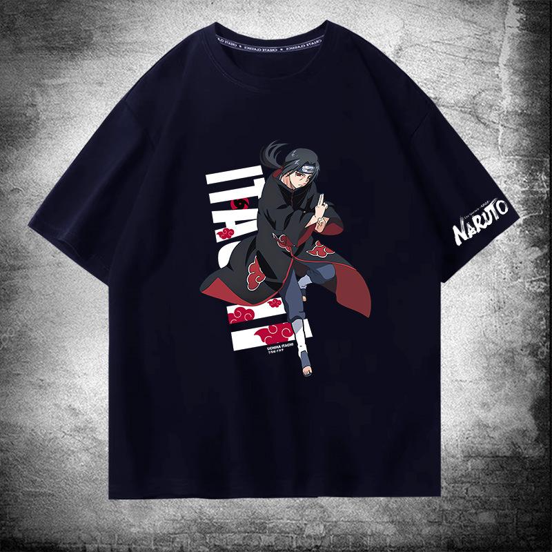 Naruto surrounding ferret god anime print cotton short-sleeved T-shirt men's summer loose shoulder half-sleeved top