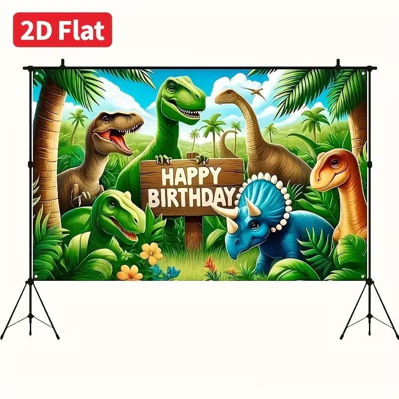 Bright Color Dinosaur Birthday Backdrop, Tropical Palm Tree Jungle Party Background for Birthday Photoshoot Wall Decor