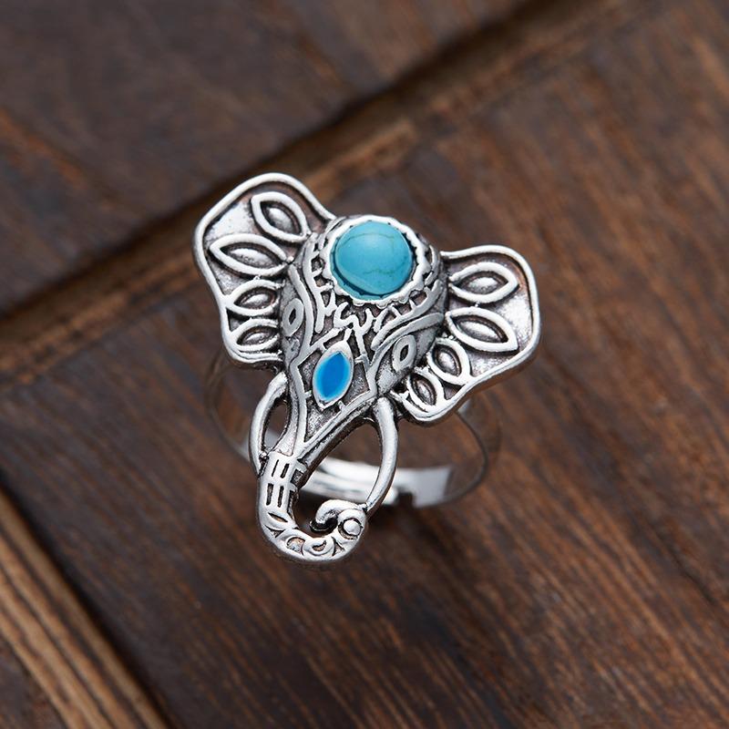 Bohemian Vintage copper Color Creative Elephant Ring for Women Men Personality Party Cute Animal Zircon Gift Accessories