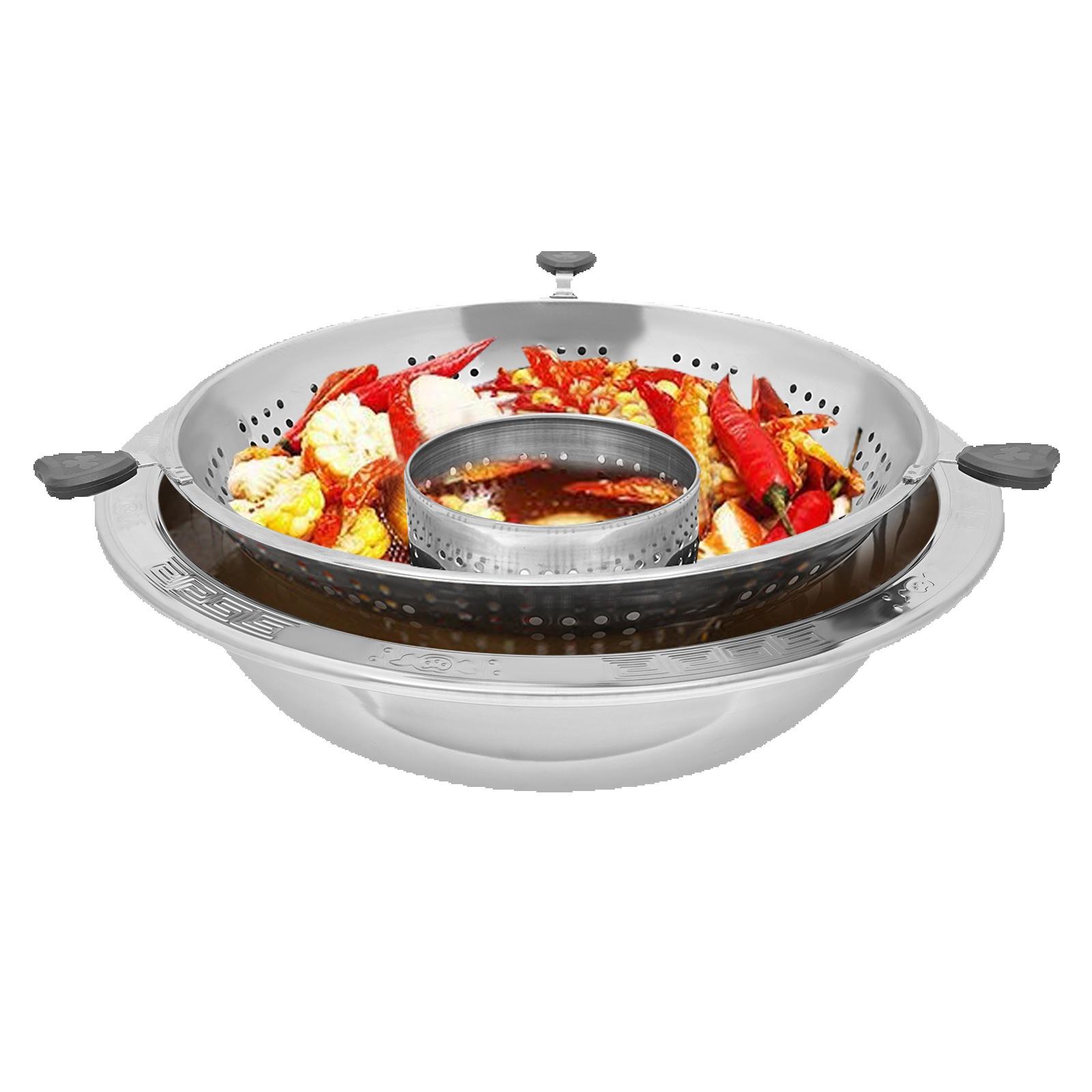 Stainless Steel Mono-flavor Shabu Pot w/Leakage Divider, 16.7in DIA Chinese-style Lifting Hot Pot, Round Rotary Hotpot серебряный