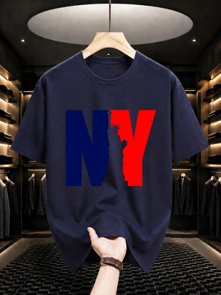 2026 New Pure Cotton Tshirt Statue Of Liberty In New York Print Crew Neck Short Sleeve Casual Top