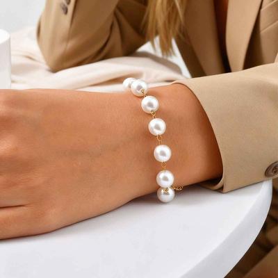 Pearl Bracelets for Women, Stainless Steel Adjustable Imitation Pearl Bead Link Women's Bracelet, Bridesmaid Wedding Jewelry