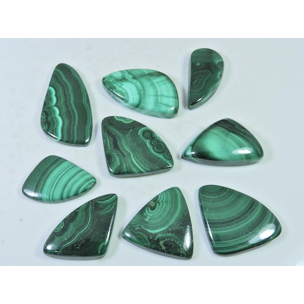 09Pcs Natural Green Malachite Fancy Cabochon Loose Gemstone 259Cts. Lot C-462